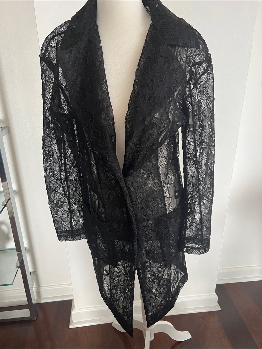 DKNY Black Sheer Lace Duster Robe